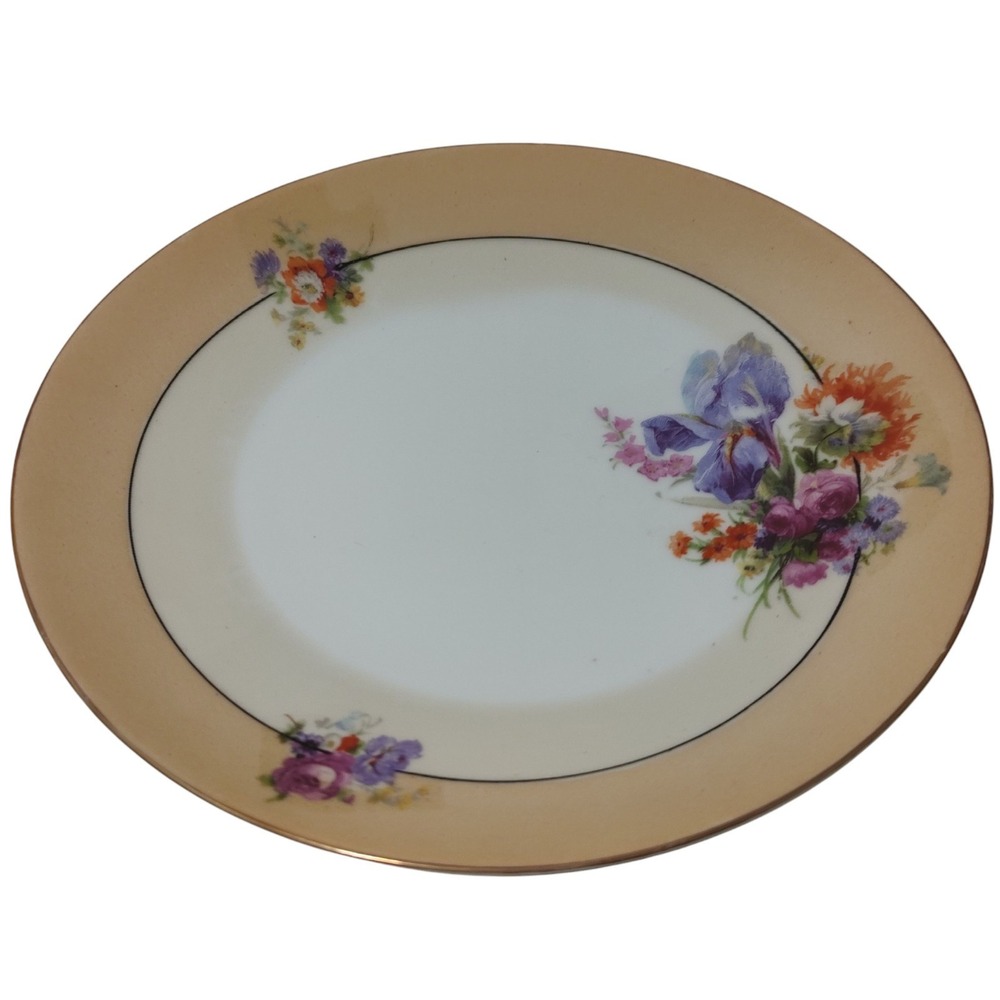 Antique PM Bavaria Dessert Plate Purple Iris Floral Design‎ Gold Trim 8.5 In SEE